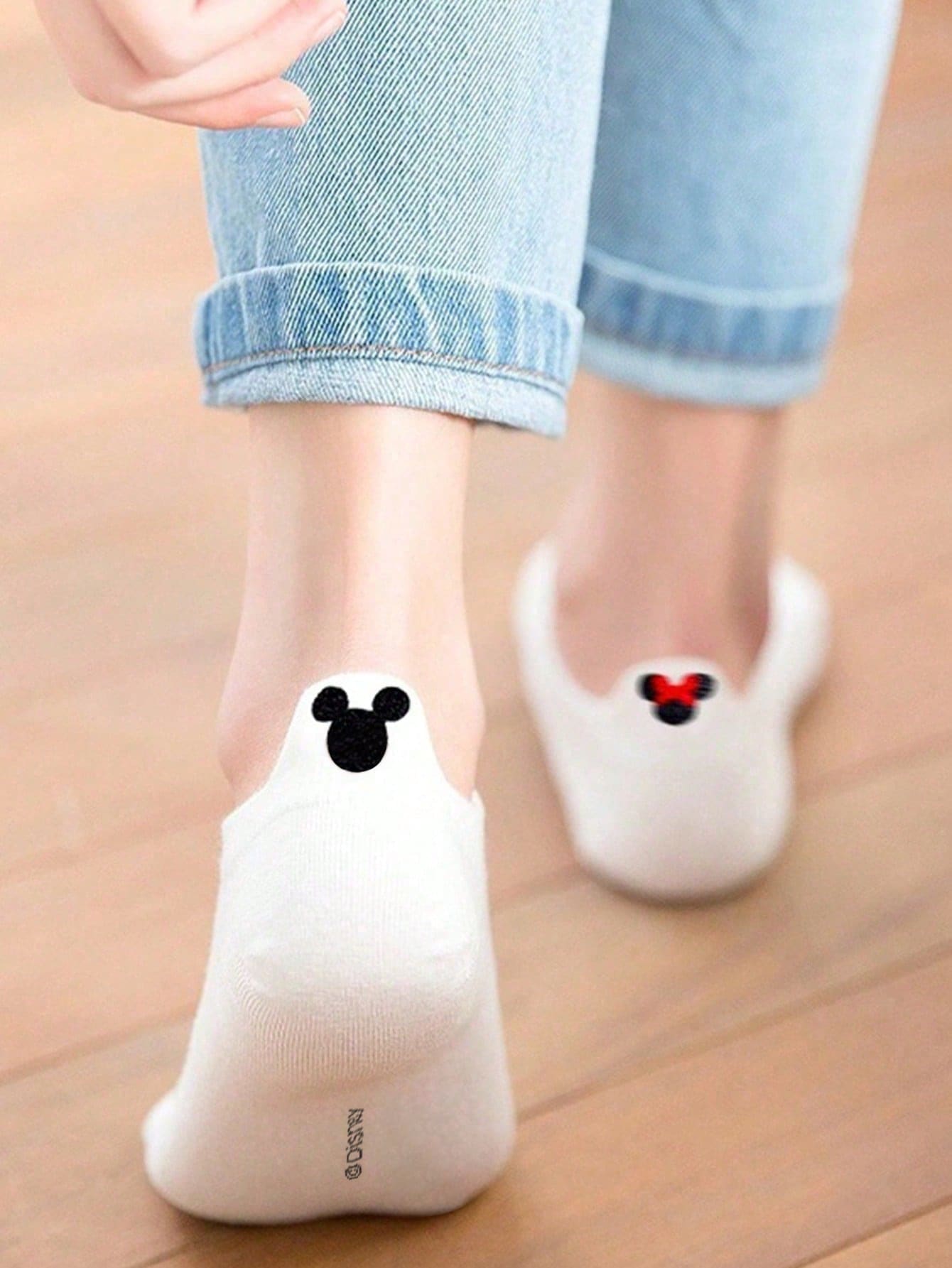 Bộ 5 đôi tất cổ ngắn Disney, họa tiết thêu Mickey, màu đen, trắng, xám, hồng. - Nhiều màu - Xem 1