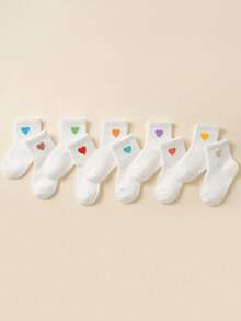 5 Pairs/10 Pairs New Popular Socks, Colorful Heart Pattern White Socks, Breathable Comfortable Mid-Calf Socks, Suitable For Students And Various Occasions - Multicolor - View 4