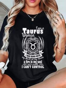 Taurus Symbol With A Motivational Phrase Expressing The Inner Strength, Passion, And Sincerity Of The Feminine Soul, Proud Of Her Sign And Vital Energy. A Comfortable, Modern, Casual Women's T-Shirt. - 黑色 - 查看 8