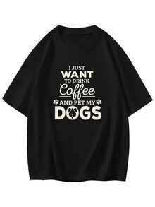 Frase divertida que expresa amor por el café y los perros mostrando un mensaje alegre que transmite ternura relajación y felicidad cotidiana camiseta de mujer casual cómoda para amantes de mascotas - Negro - Ver 8