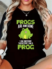 Rana verde sonriente simbolizando confianza alegría y autoaceptación con texto divertido motivacional camiseta de mujer casual cómoda y moderna para uso diario - Negro - Ver 8