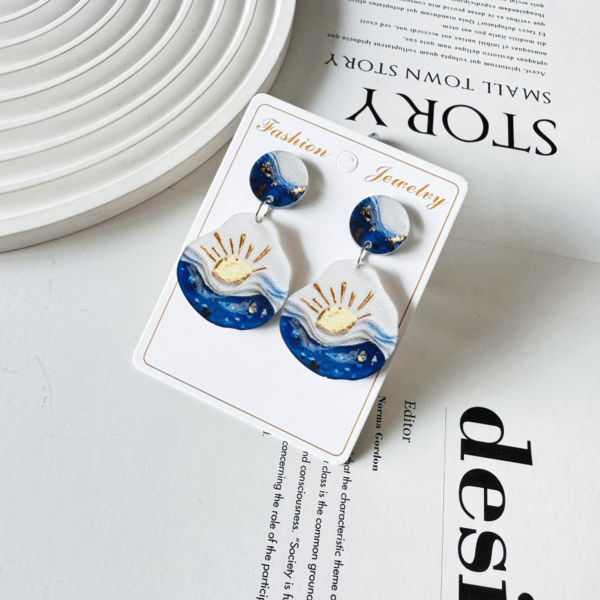 1 par de pendientes artísticos elegantes de acrílico con paisaje único de amanecer sobre el océano, joyería ligera de estilo vacacional para mujer, versátil para uso diario o como regalo
