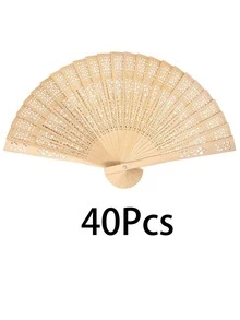 10/20/30/40/50把復古手持折疊紙扇，便攜竹扇－夏季涼爽時尚配件，適合派對與活動 - 杏色 - 查看 9