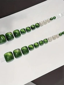 Bộ 24 miếng dán móng tay phản quang hình mắt mèo màu xanh lá cây phong cách Y2K, decal móng tay sang trọng lấp lánh, phù hợp cho mùa hè, sử dụng hàng ngày và đi làm văn phòng. - Nhiều màu - Xem 2