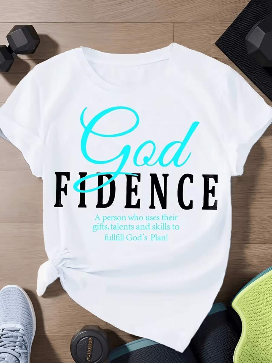 Frase inspiradora que transmite fe esperanza y  en el propósito divino motivando a confiar en los dones y talentos personales para cumplir una misión espiritual camiseta de mujer casual con mensaje positivo moderna y cómoda - Blanco - Ver 1