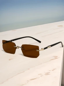 1 Pair Transparent Square Frameless Photochromic Glasses, Fashionable Unisex, Suitable For Street Style, Back To School, Reading Or Fashion Accessory, Fits All Face Shapes - A - Xem 14