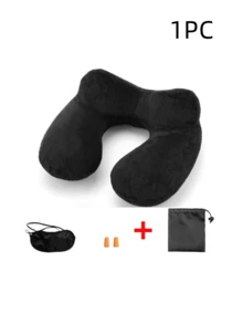 Ergonomic Inflatable Travel Pillow With Earplugs, Soft Velvet Neck Support, Machine Washable, All-Season, Space-Themed, Casual Style, Snap Closure, Foam Filling, PVC Cover, For Airplane, Car, Office, Camping - Multi Position Sleeper Rest Pillow - Multicolor - View 12