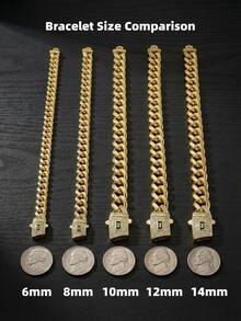 1pc Premium-Look 14K Gold Plated Sculpted Cuban Link Chain Necklace Or Bracelet, Curved Pavé S Emblem Clasp, Mirror-Polished Statement Jewelry - 彩色 - 查看 5