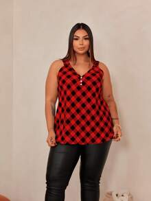 Women's Plus Size Tank Top Duna With Pearl Buttons, Sizes GG G1 To G3 - Red & Black - View 5