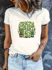 Plantas verdes alegres en macetas coloridas que simbolizan energía y amor por la naturaleza con letras divertidas que inspiran frescura y optimismo camiseta de mujer casual moderna cómoda para uso diario - Blanco - Ver 1