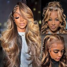 NARNI 360 Lace Front Wigs Human Hair 250 Density 4/27 Ombre Lace Front Wig Human Hair Highlight Honey Blonde Body Wave Wig Brazilian Colored 360 Drawstring Full Lace Frontal Wig 13x4 13x6 HD Glueless Human Hair Wigs For Women Pre Plucked - S4/27 - 查看 8