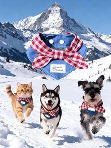 1 Piece Fashion Plaid Pet Triangle Bib For Small, Medium And Large Dogs And Cats, Dog Clothing, Pet Apparel, Made Of Soft Cotton Material With Adjustable Elastic Cord, Easy To Wear Fixed, Can Be Used As Pet Drool Bib Or Daily Accessory For Party, Travel, Photography Or DIY Decoration. - Multicolor - View 7