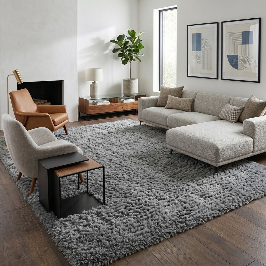 Large Soft Shaggy Rug 2.00x2.50m, Non-Slip, For Living Room And Bedroom, Various Colors - Grey - View 1