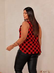 Women's Plus Size Tank Top Duna With Pearl Buttons, Sizes GG G1 To G3 - Red & Black - View 3