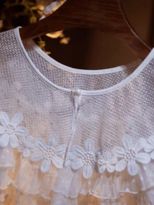Nuevo vestido de novia corto con cuello redondo y capas, chaqueta tipo chal. Capa decorativa de encaje hidrosoluble versátil, cuello decorativo para vestido de tirantes - Blanco - Ver 6