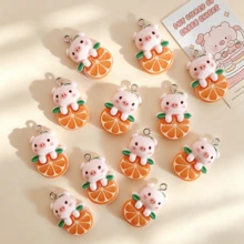 5/10 chiếc mặt dây chuyền hình chú heo cam dễ thương ngộ nghĩnh, phụ kiện làm trang sức DIY - Nhiều màu - Xem 8