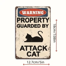 [2D Plane] Attack Cat Warning Sign, Classic Iron Garden Sign, Outdoor Wall Decor, Multi-Functional Wall-Mounted Iron Sign - Multicolor - View 4