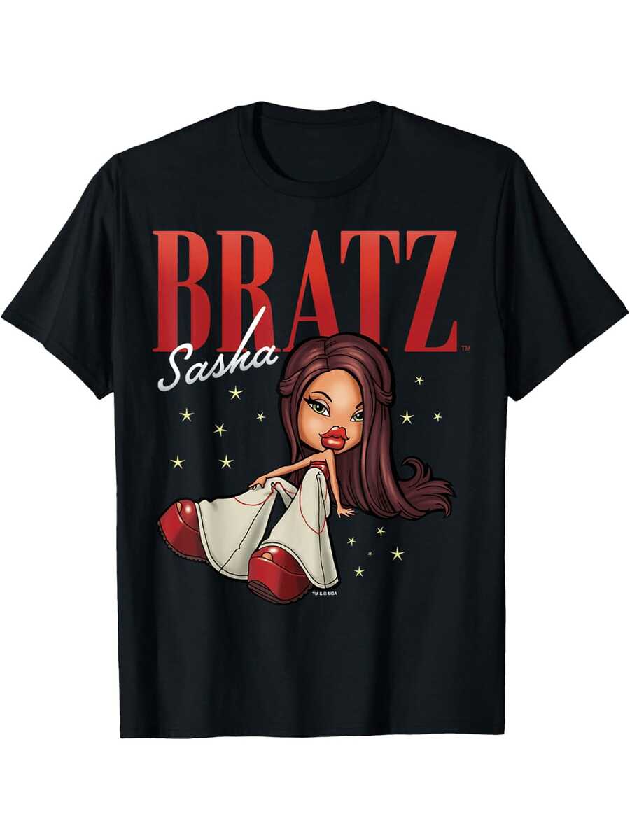 Sasha Graphic T-Shirt - 100% Cotton, Casual Crew Neck - Regular Fit, Knit Fabric, Slightly Stretchy, All-Season Print For Adults, Cotton Printed T-Shirts, Y2k T-Shirt - 白色 - 查看 1