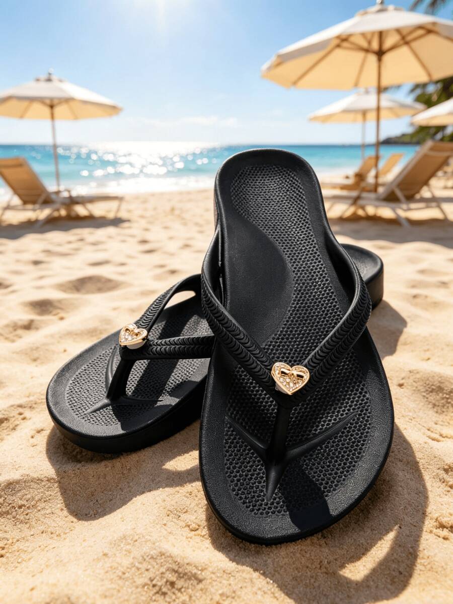 Unisex Flip Flops With Arch Support, Solid Color Beach/Home Slippers, Suitable For Spring, Summer, Autumn