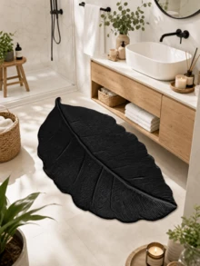 1pc Black Leaf Pattern Bath Mat, Bathroom Rug, Doormat, Small Carpet, Washable Carpet, Home Decor, Area Rug, Outdoor Mat, Bedroom Carpet - Multicolor - View 1