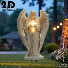 2D Flat, 1pc Angel Holding Cross Garden Stake - Elegant Outdoor Decorative Stake, Weather-Resistant Acrylic Ground Stake Suitable For Cemetery, Lawn, Yard - Funeral Memorial Gift - A - View 3