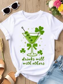 Camiseta de manga corta con cuello de tulación blanco de las mujeres | Camiseta de verano casual, Martini verde suave y transpirable, versátil para el hogar, vies y - regalo perfecto para el día de San Valentín y lascua, camiseta de mujer transpirable OOTD - Blanco - Ver 2