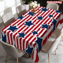 1/2pcs Independence Day Tablecloth, American Flag Pattern Tablecloth, Made Of Polyester Fiber, Suitable For Kitchen, Dining Room, Coffee Table, Picnic, Camping, Countryside, Protects Tabletop, Decorates For Independence Day, Red White Blue Classic Color, Star Spangled Design, Fashionable And Practical Home Decor - Multicolor - View 2