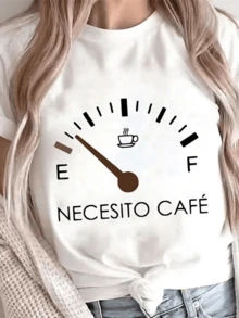 Energy Meter With Coffee Cup Symbolizing The Mood Level Dropping To Empty, Reflecting The Urgent Need To Recharge With Aroma And Flavor. Casual, Comfortable, And Modern Women's T-Shirt - 白色 - 查看 1