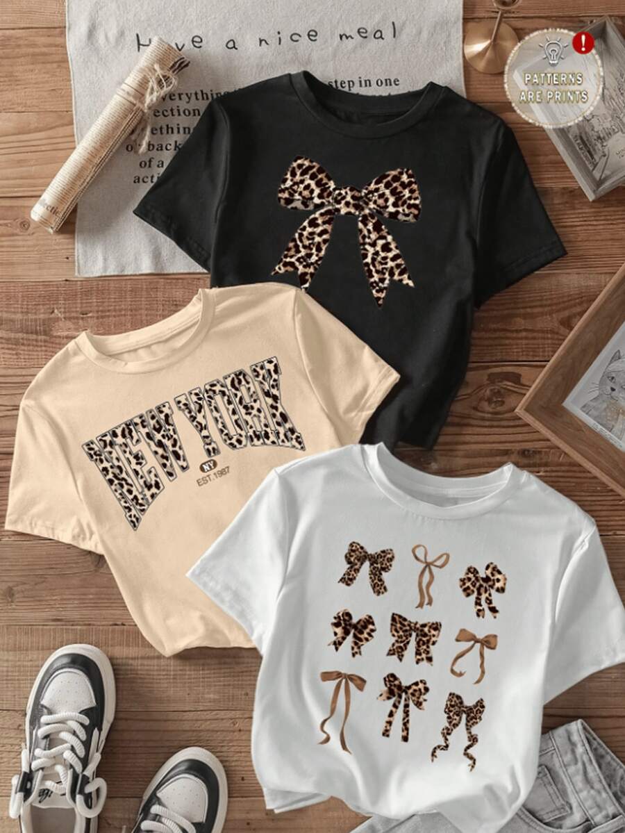 Conjunto de 1 pieza: Camiseta con estampado de lazo - tela casual de algodón puro, cuello redondo, cómoda para todas las estaciones, diseño de fuente inspirado. - Blanco - Ver 1