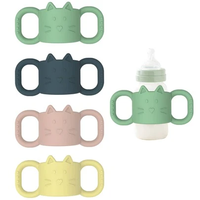 1pc Silicone Baby Bottle Handle, Cute Cartoon Cat Shaped Bottle Grip, Easy To Hold Anti-Drop Suitable For Narrow Mouth Straw Bottles, Baby Self-Feeding Bottle Holder Accessory