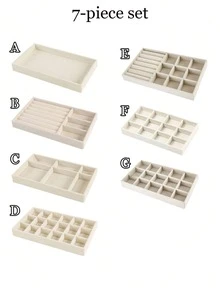 9pcs/1pc Velvet Jewelry Tray Large Capacity Jewelry Storage Box Accessory Tray Multi-Functional Storage Box With Independent Compartments, Stackable Jewelry Display Rack, Suitable For Earrings, Necklaces, Bracelets, Rings, Hair Clips, Hairbands, Etc. Valentine's Day/Back To School Season - Beige - View 19