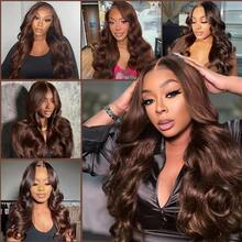 NARNI 30 Inch Chocolate Brown Lace Front Human Hair Wig 13x6 HD Body Wave Lace Front Wigs Human Hair Pre Plucked 250 Density 13x4 Colored 4# Lace Frontal Wigs Brazilian Virgin Dark Brown Wig Human Hair For Women Glueless Human Hair Wig With Baby Hair - S4 - 查看 9
