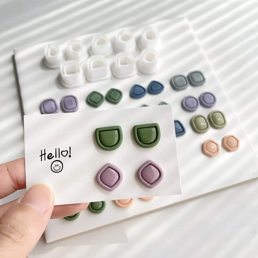 4/5件套聚合物粘土耳环切割模具,小巧创意首饰手工工具,软粘土手工首饰制作工具,手工耳环模具 - 白色 - 查看 1