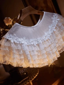 Nuevo vestido de novia corto con cuello redondo y capas, chaqueta tipo chal. Capa decorativa de encaje hidrosoluble versátil, cuello decorativo para vestido de tirantes - Blanco - Ver 3