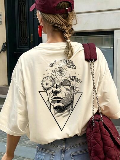 Women's Retro Tic-Tac-Toe Heart Print Loose Short Sleeve T-Shirt, Romantic Heart Pattern Casual Top, Round Neck For Daily Wear, Date, Summer Vacation, Valentine's Day Gift