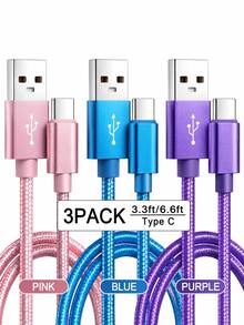3条装 USB-C 快速充电线 [3.3/6.6英尺] USB-A 转 C 尼龙编织充电及数据同步线，兼容三星 Galaxy A14 5G、A13、A54、A53、A23、A24、A03、A23s、S22、S21 Ultra、S20、S16、S15、S15 Pro Max、S15、S15 Plus、S15 Pro、S15 Pro Max 以及其他配备 Type-C 充电器的安卓手机 - 彩色 - 查看 12