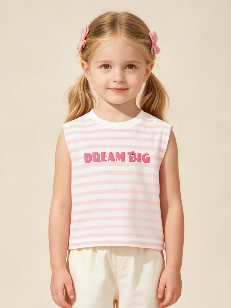 Balabala 2026 Summer Sleeveless Cute Design Baby Vest Top, Lightweight & Breathable - Red and White - View 1