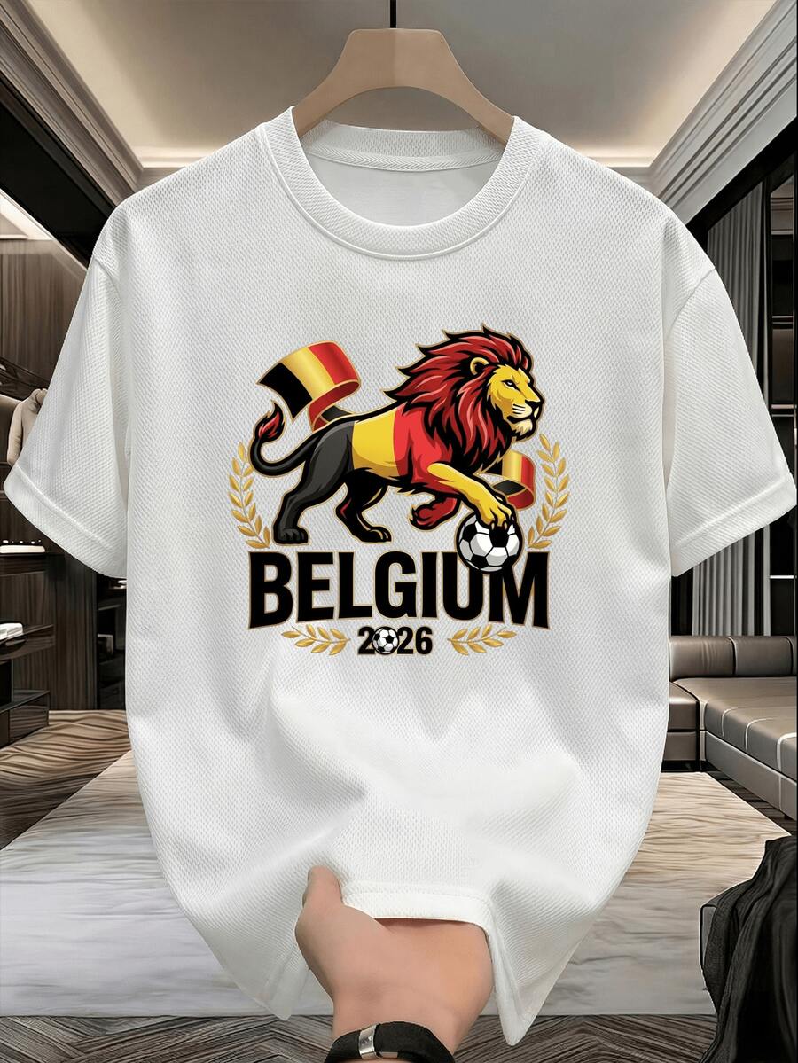 Camiseta de manga corta para hombre de la Copa del Mundo, regalo de cumpleaños, malla transpirable, aniversario, moda moderna, para parejas, color sólido, estampado. - Blanco - Ver 1