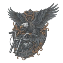 Soaring Freedom Engraved Americana Eagle Motorcycle Graphic Tee - Black - View 10