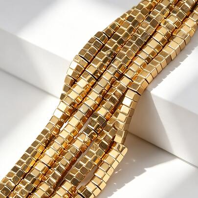 Contas soltas de espaçador hexagonal de hematita dourada revestida em pedra natural AA, para fazer joias DIY, pulseiras, colares, brincos e acessórios deslumbrantes para mulheres, presentes, adequado para casamento, festa e decoração de casa