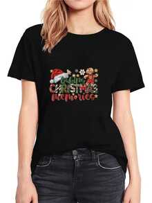 Sombrero de Papá Noel galleta de jengibre y dulces navideños que evocan momentos cálidos de unión familiar durante las fiestas camiseta de mujer casual cómoda y festiva ideal para regalar - Negro - Ver 8