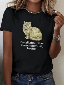 Gato beige de mirada tranquila simbolizando independencia y humor relajado con frase divertida que expresa actitud despreocupada camiseta de mujer casual cómoda para uso diario - Negro - Ver 8