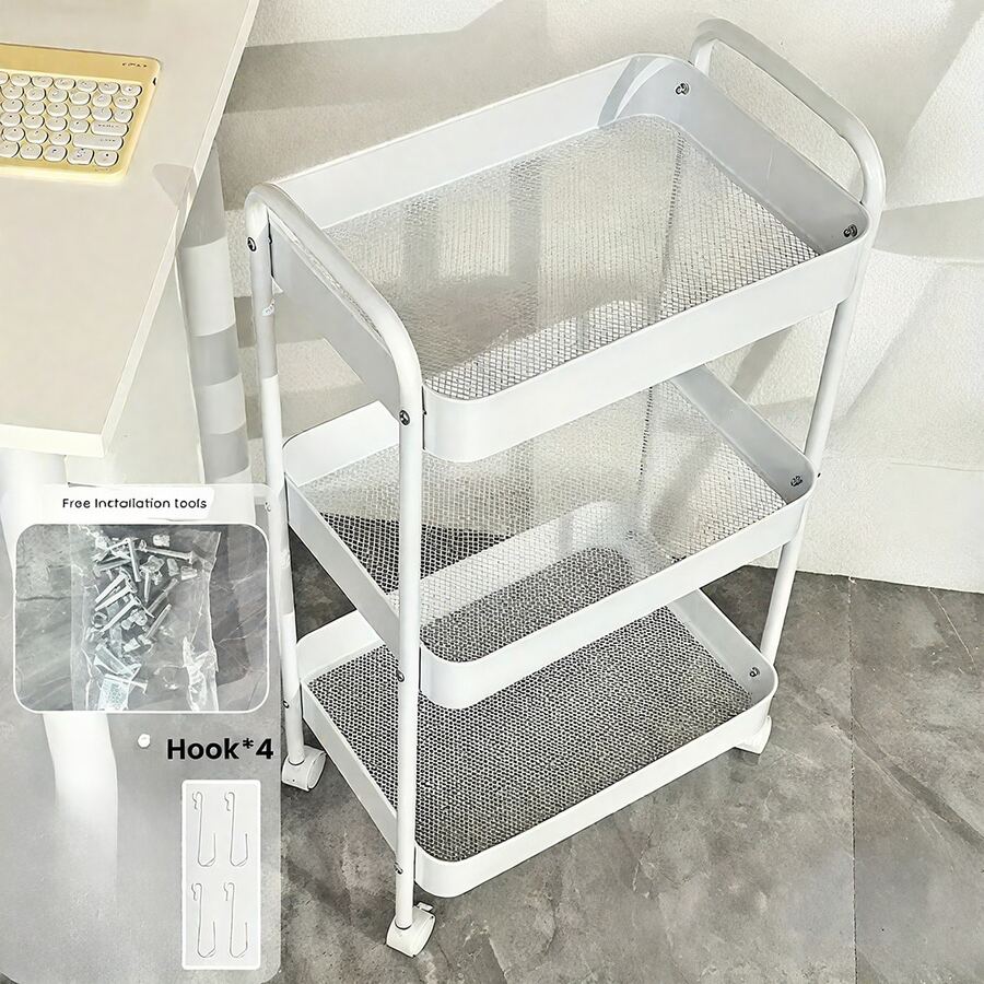 3-Tier Rolling Cart With Wheels, Storage Utility Organizer Cart For Kitchen, Bathroom, Office, Baby Essentials & Makeup - Lockable Casters, Easy Assembly, Large Capacity, White - 白色 - 查看 1