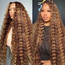 30 Inch Highlight Ombre Lace Front Wig Human Hair 13x6 HD Honey Blonde Deep Wave Lace Front Wigs Human Hair 250% Density 4/27 Wet And Wavy Water Wave Lace Frontal Wigs 13x4 Colored Culy Glueless Wigs Human Hair For Women - S4/27 - 查看 9