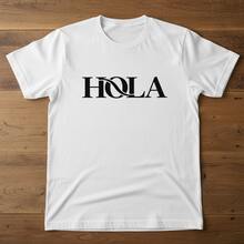 HOLA Bold Interlocking Serif Monochrome Statement Tee - High-Fashion Minimalist Collection - Blanco - Ver 7