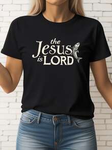 Pez sagrado junto a mensaje de fe que transmite esperanza y fortaleza espiritual en cada momento de la vida camiseta de mujer moderna y cómoda para uso diario - Negro - Ver 8
