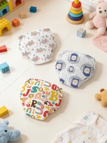 3 chiếc quần tập đi vệ sinh cho bé - Họa tiết động vật hoạt hình, viền chống rò rỉ, có thể tái sử dụng, mềm mại và thoáng khí, dành cho bé trai và bé gái. - Nhiều màu - Xem 1