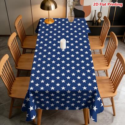1/2pcs Independence Day Tablecloth, Navy Blue Background With White Star Pattern, Polyester Fabric, Suitable For Kitchen, Dining Room, Coffee Table, Picnic, Camping, Farmhouse Decor, Independence Day Theme, Vintage American Style, Multi-Scene Applicable, Essential Home Decor