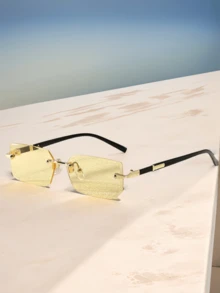 1 Pair Transparent Square Frameless Photochromic Glasses, Fashionable Unisex, Suitable For Street Style, Back To School, Reading Or Fashion Accessory, Fits All Face Shapes - A - Xem 15