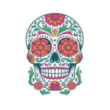 Vibrant Marigold Sugar Skull Tee - Traditional Mexican Folk Art Apparel - Negro - Ver 10
